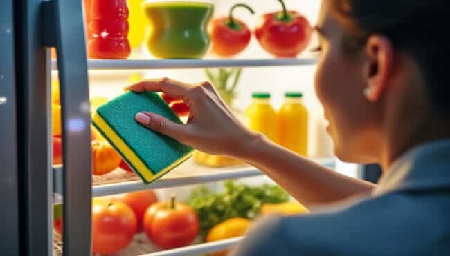 découvrez l'astuce ingénieuse qui consiste à placer une éponge au fond du réfrigérateur : une méthode simple et étonnante pour garder votre frigo propre et sans mauvaises odeurs. essayez-la, le résultat vous surprendra !