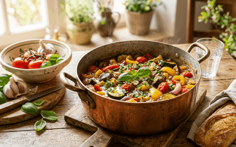 5 minutes de préparation pour une ratatouille goûteuse et riche en légumes de saison