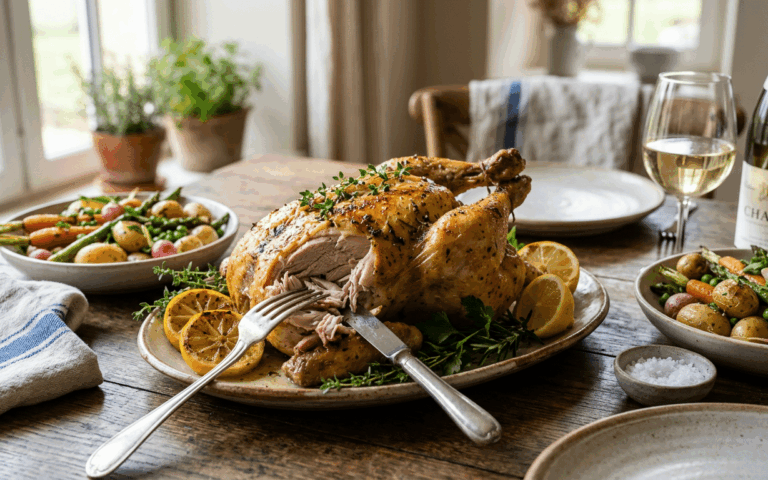 Cette cuisson lente révèle un poulet rôti moelleux qui fond en bouche
