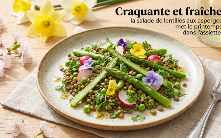 Craquante et fraîche la salade de lentilles aux asperges met le printemps dans l’assiette