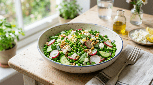 Croquante et fraîche cette salade de petits pois réveillera vos déjeuners légers