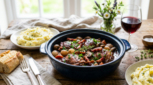 Depuis que je prépare ce coq au vin printanier, toute la famille en redemande chaque dimanche
