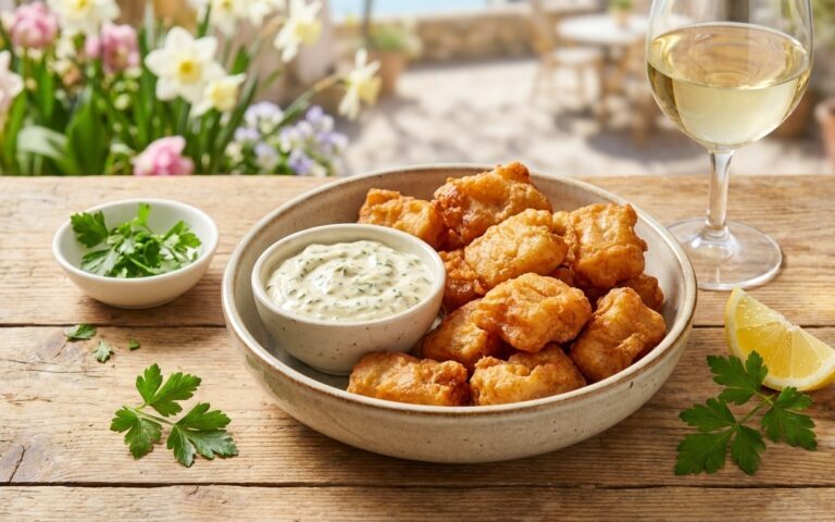 Knapperig, fris en klaar in 25 minuten: snelle lente-kibbeling met saus