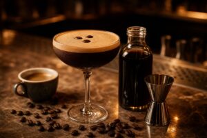 Espresso Martini avec liqueur de café, espresso et grains de café
