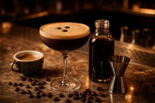 Espresso Martini avec liqueur de café, espresso et grains de café