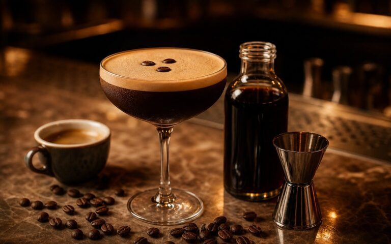 Espresso Martini avec liqueur de café, espresso et grains de café