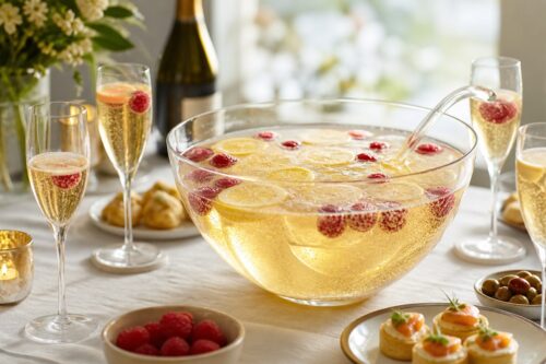 Soupe de champagne avec citron, framboises et verres pour l’apéritif