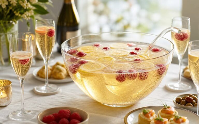 Soupe de champagne avec citron, framboises et verres pour l’apéritif
