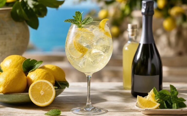 Spritz limoncello avec prosecco, citron et glaçons