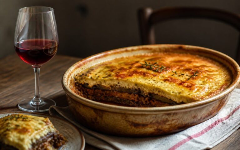 Tajine d’agneau aux légumes et abricots avec un verre de vin rouge, sans personne ni texte