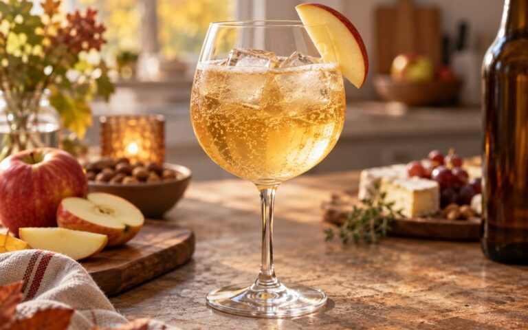 Verre de cocktail au cidre avec pomme et bulles