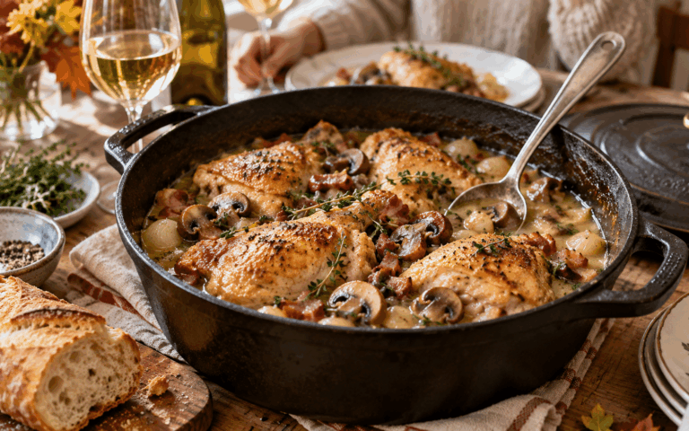 Mon coq au vin blanc mijoté a fait revenir toute la famille à table un dimanche d’octobre